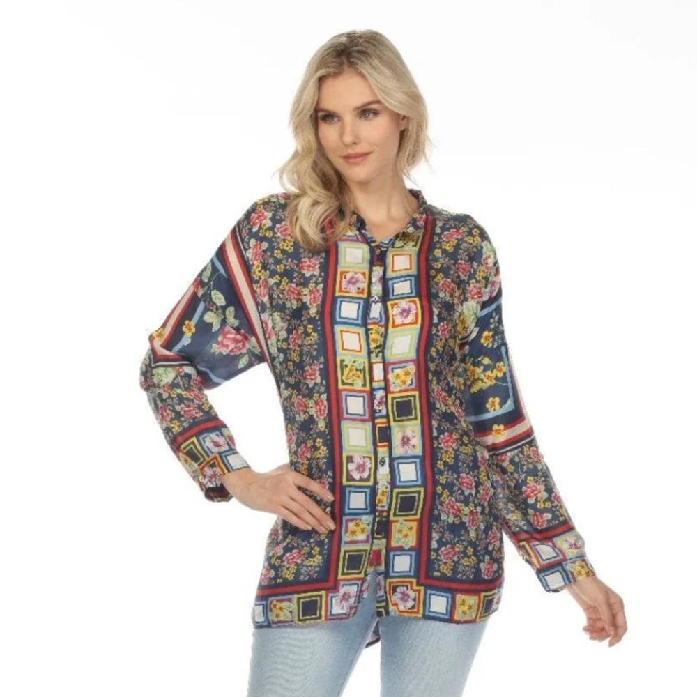 Johnny Was Floral Patchwork Tunic Blouse